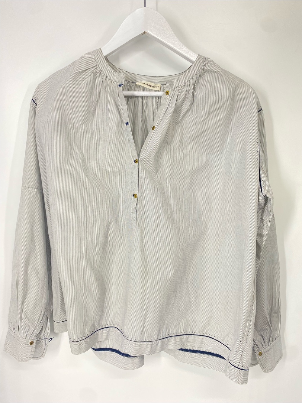 Ulla Johnson Cream Pinstripe Blouse Cotton Lightweight Boho Top SZ 6